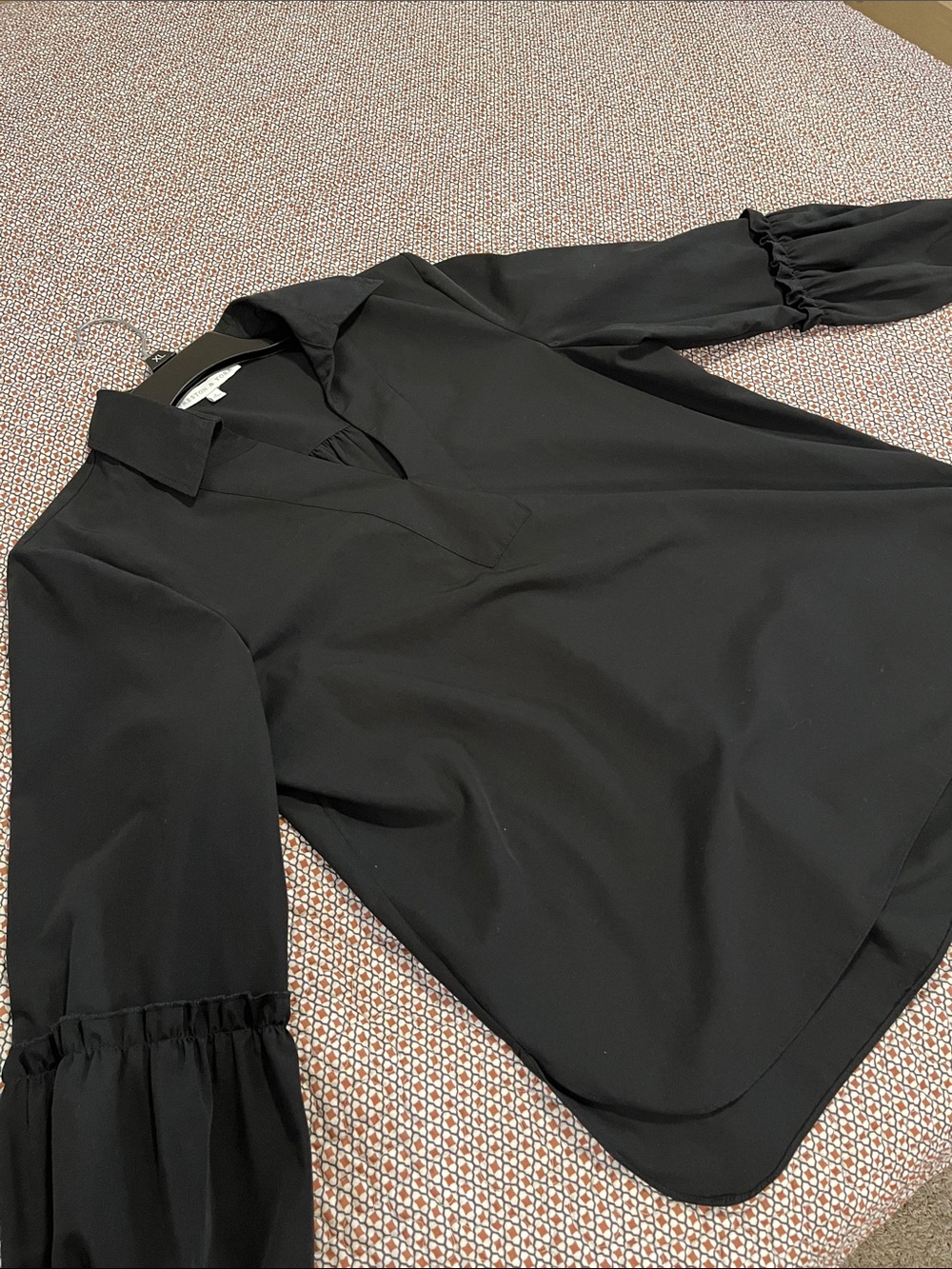 Preston & York Black V-Neck Blouse with Ruffled Cuffs